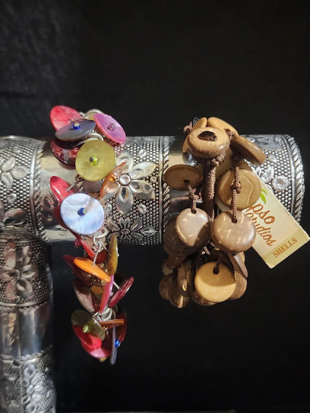 Colorful Button Disc Bracelet & Coconut Coin Bracelet - Multicolor and Brown